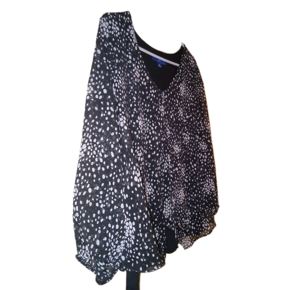 Apt 9 Blouse‎ Women's XXL Black Sheer Timeless Versatile Lined Polka Dot Top